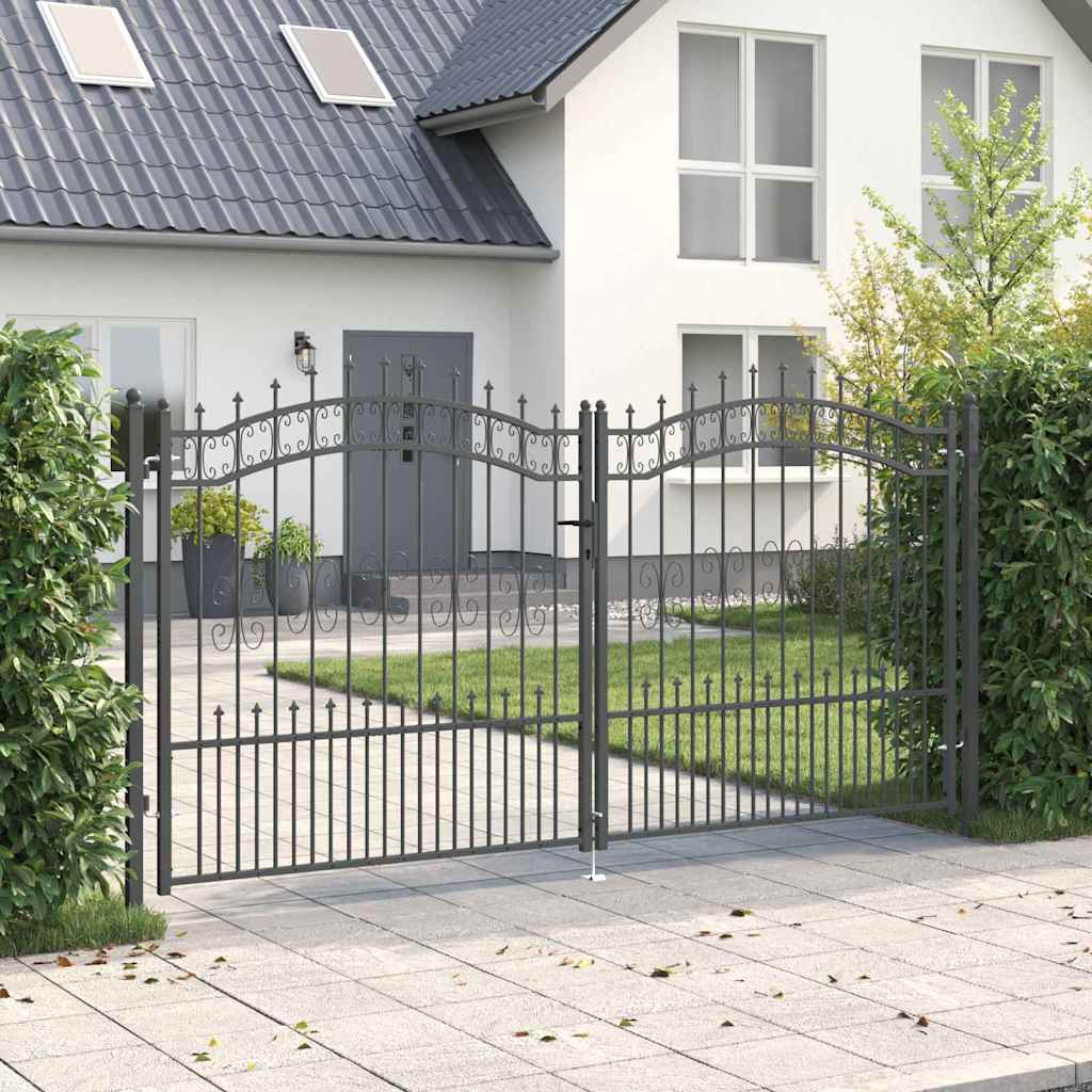 Hekpoort met Spear Boven met slot Grijs 305 x 150 cm Staal