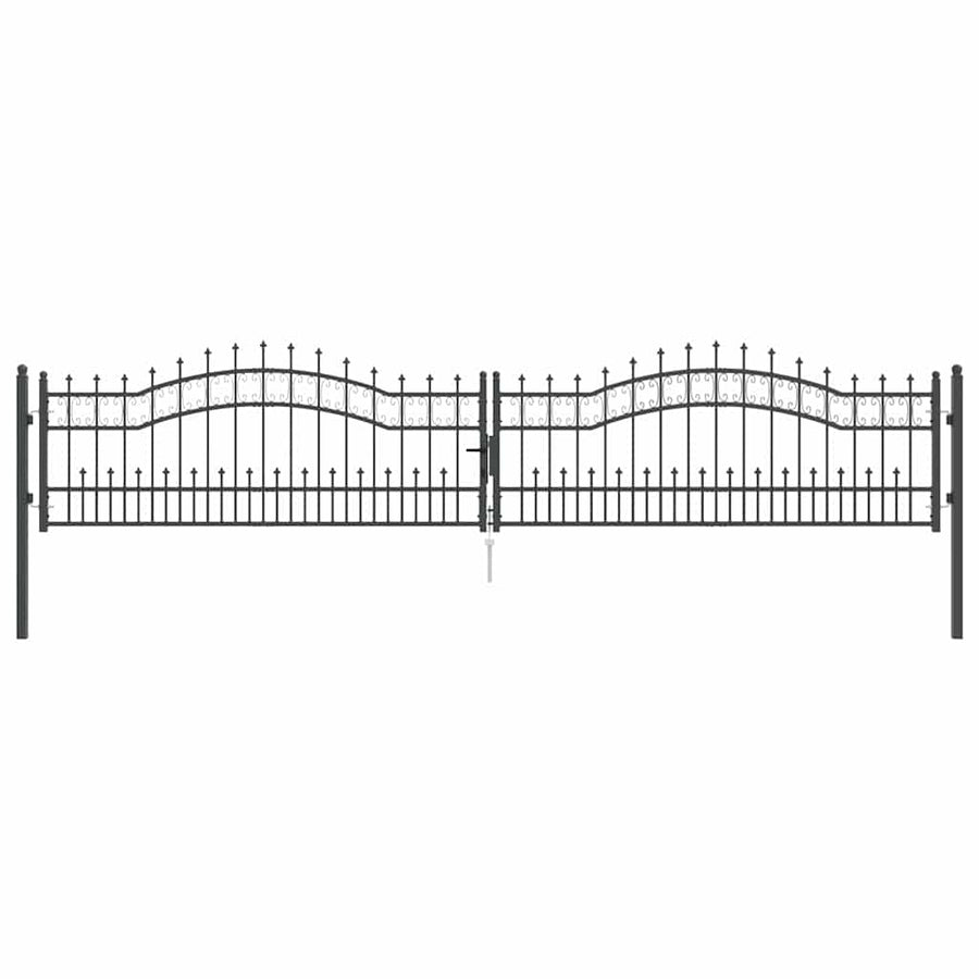 Hekpoort met Spear Boven met slot Grijs 404 x 75 cm Staal