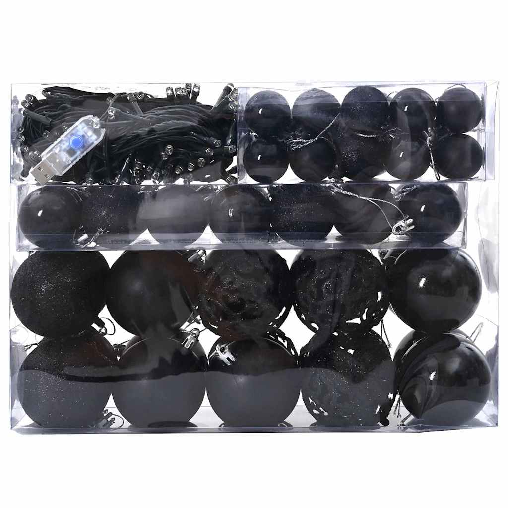 Kerstbal Set met 150 LED 61 pcs Zwart Kunststof