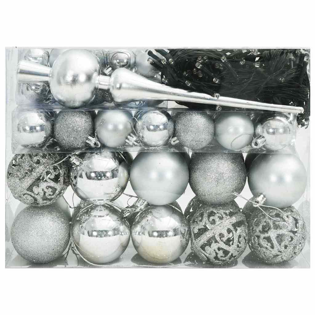 Kerstbal Set met 150 LED 61 pcs Zilver Kunststof