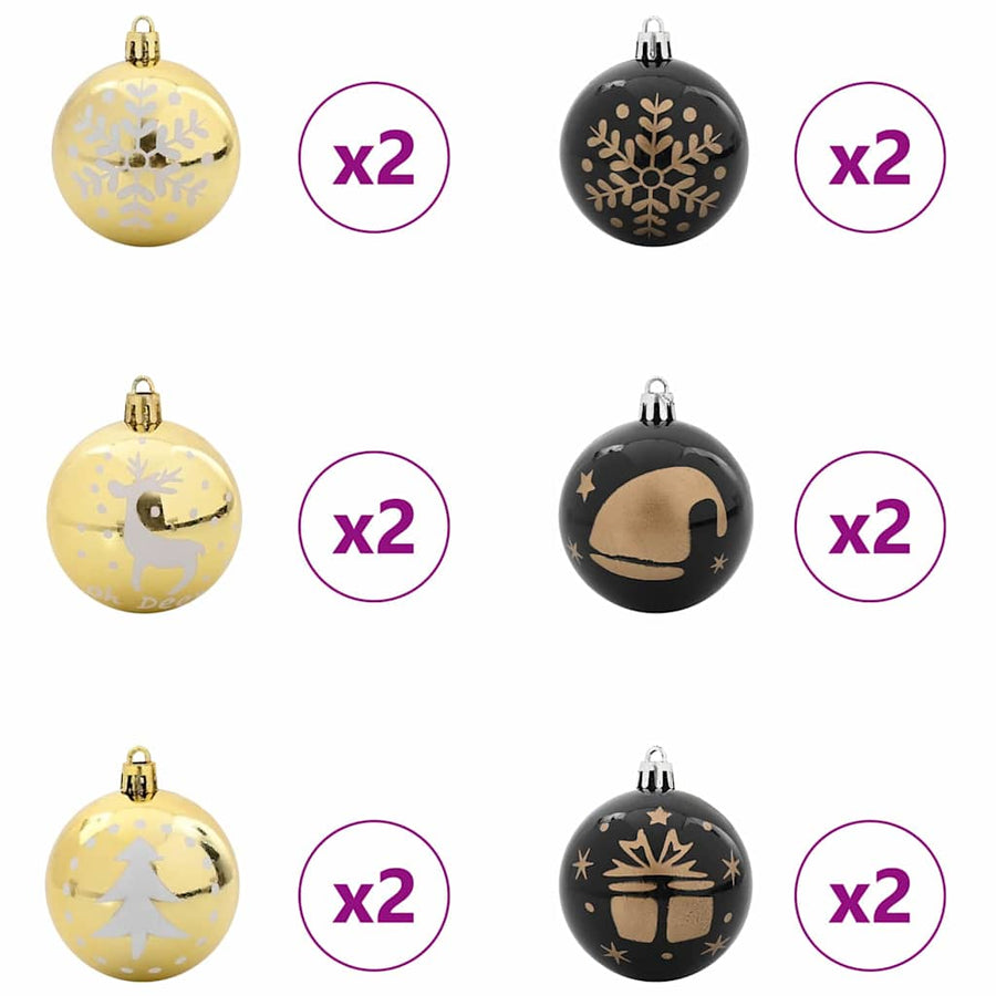 Kerstbal Set 40 pcs Zwart en Goud