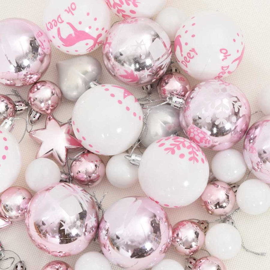 Kerstbal Set 40 pcs Wit en Roze