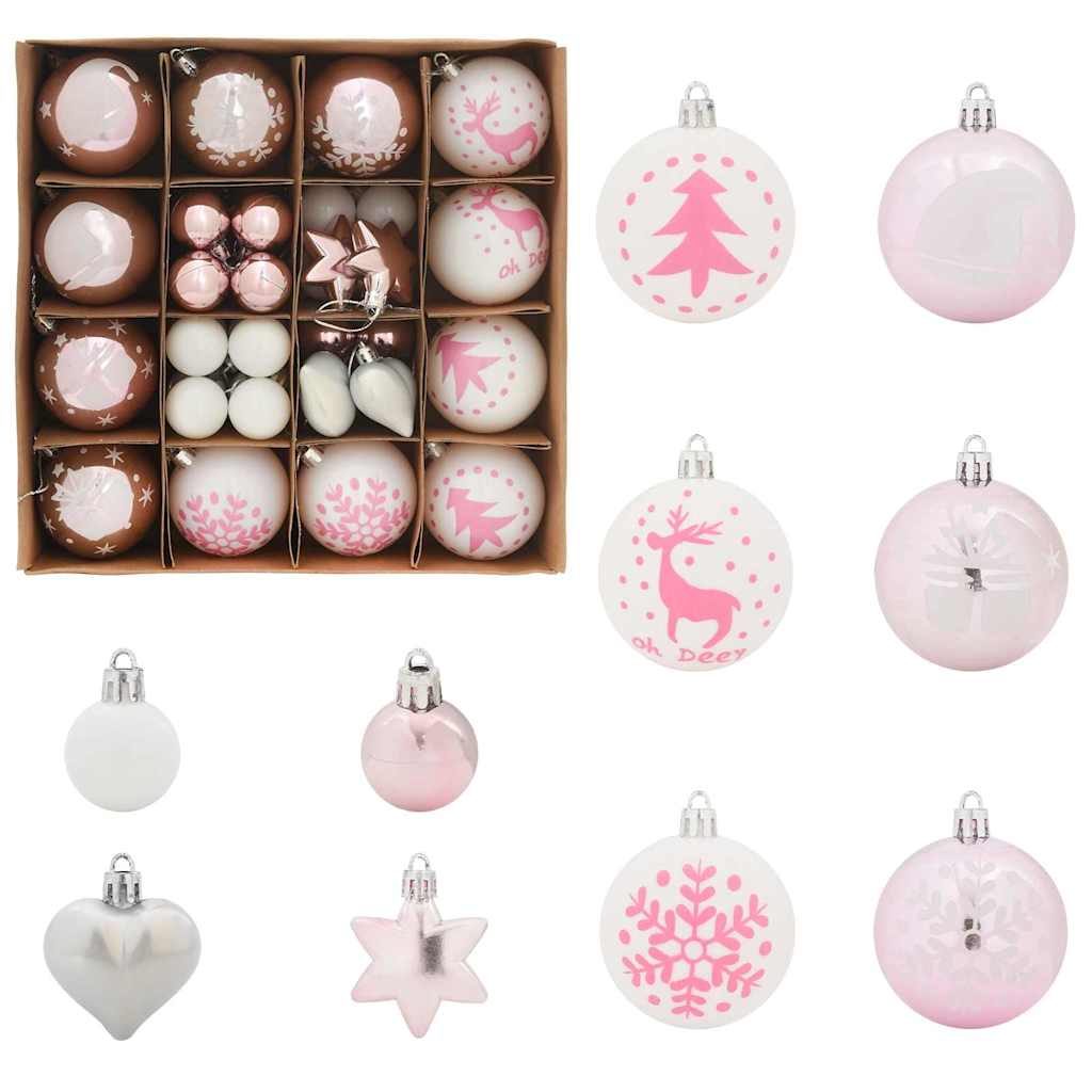 Kerstbal Set 40 pcs Wit en Roze