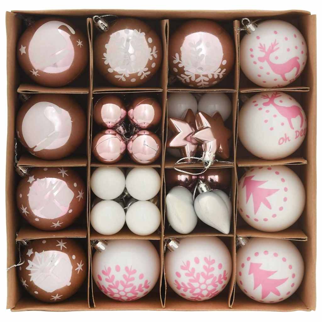 Kerstbal Set 40 pcs Wit en Roze