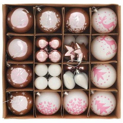 Kerstbal Set 40 pcs Wit en Roze