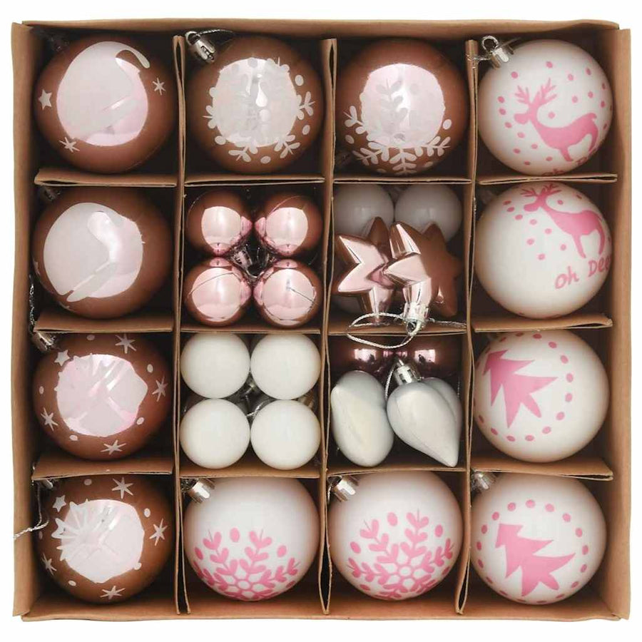 Kerstbal Set 40 pcs Wit en Roze