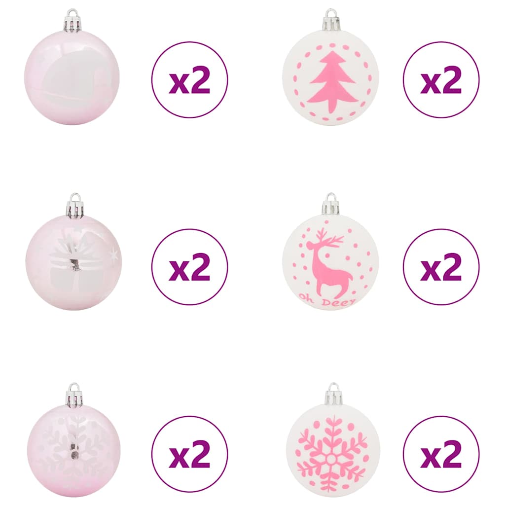 Kerstbal Set 40 pcs Wit en Roze