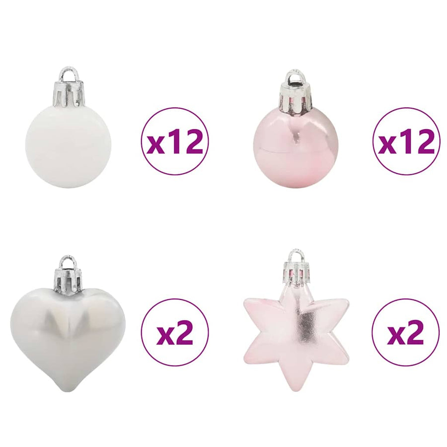 Kerstbal Set 40 pcs Wit en Roze
