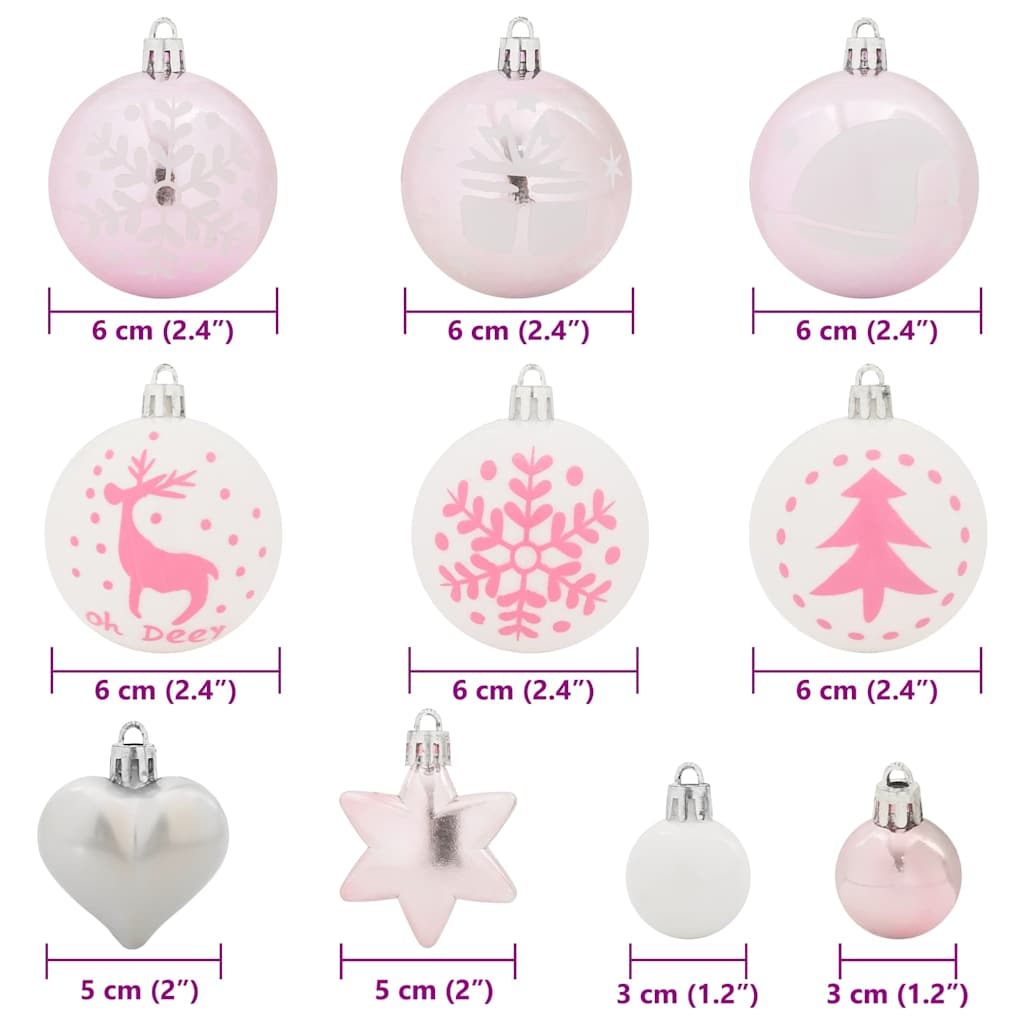 Kerstbal Set 40 pcs Wit en Roze