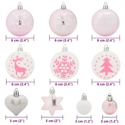 Kerstbal Set 40 pcs Wit en Roze