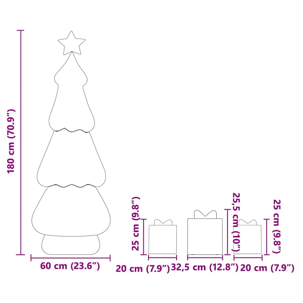 Verlichte Kerstboom met 3 Cadeau Dozen 2D Warm Wit 180 cm