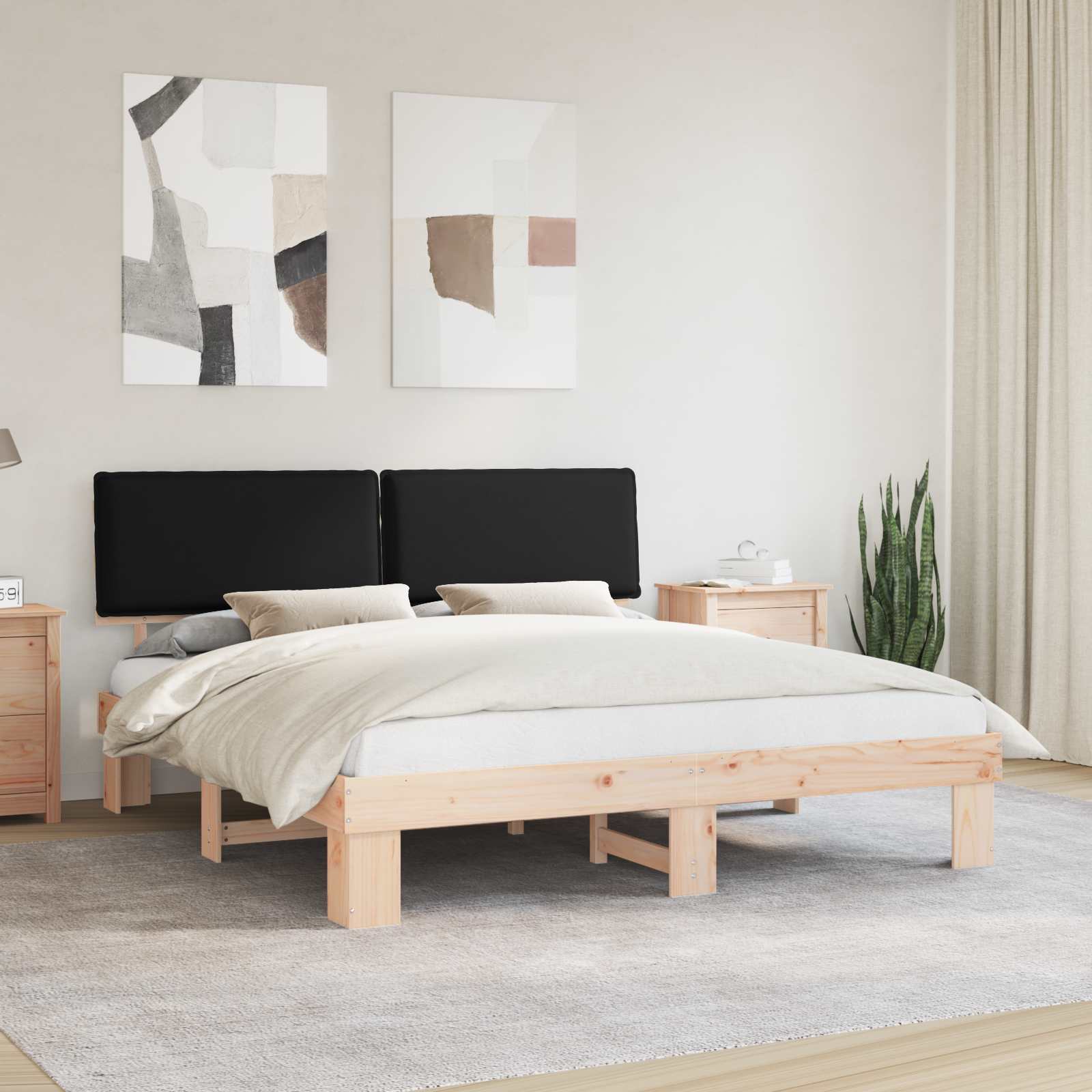 Bedframe met Gevoerd Hoofdgedeelte Zwart 200 x 200 cm