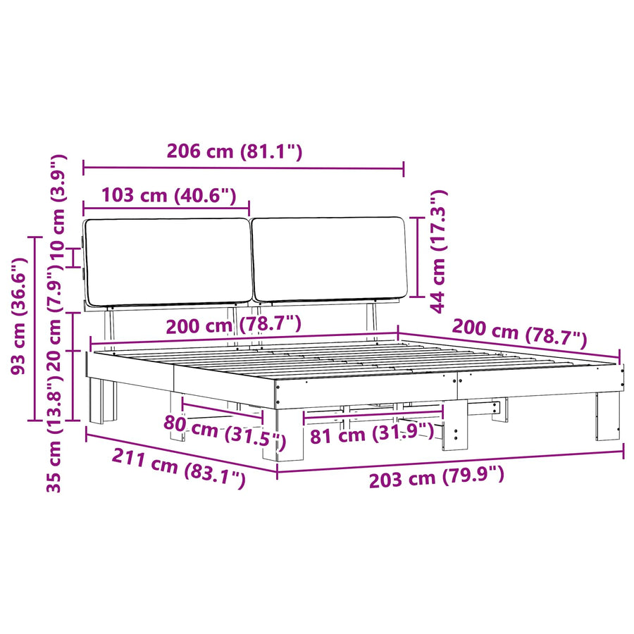 Bedframe met Gevoerd Hoofdgedeelte Lichtgrijs 200 x 200 cm