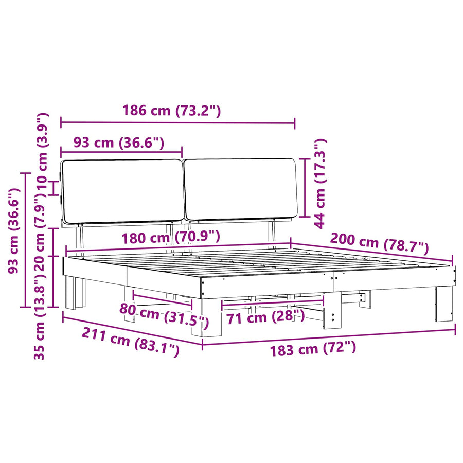 Bedframe met Gevoerd Hoofdgedeelte Taupe 180 x 200 cm