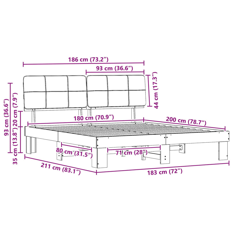 Bedframe met Gevoerd Hoofdgedeelte Donkergrijs 180 x 200 cm