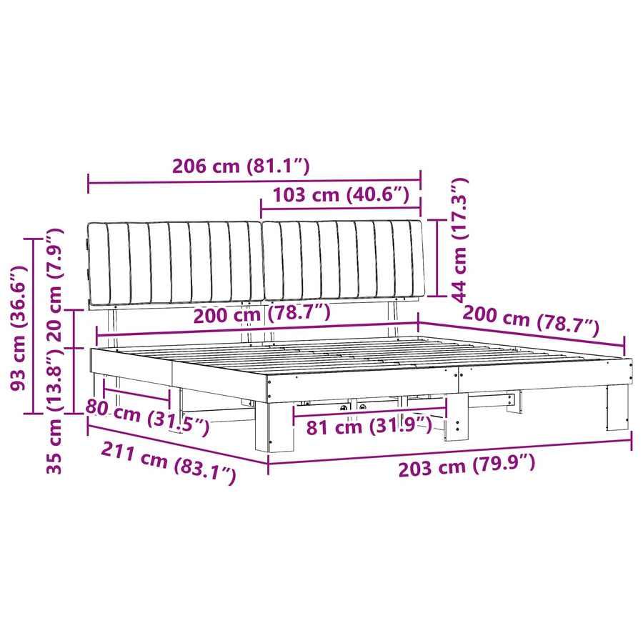 Bedframe met Gevoerd Hoofdgedeelte Taupe 200 x 200 cm