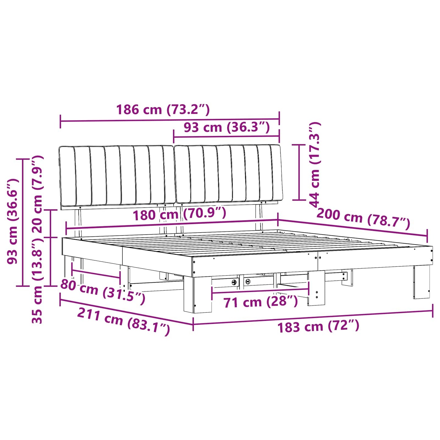 Bedframe met Gevoerd Hoofdgedeelte Lichtgrijs 180 x 200 cm