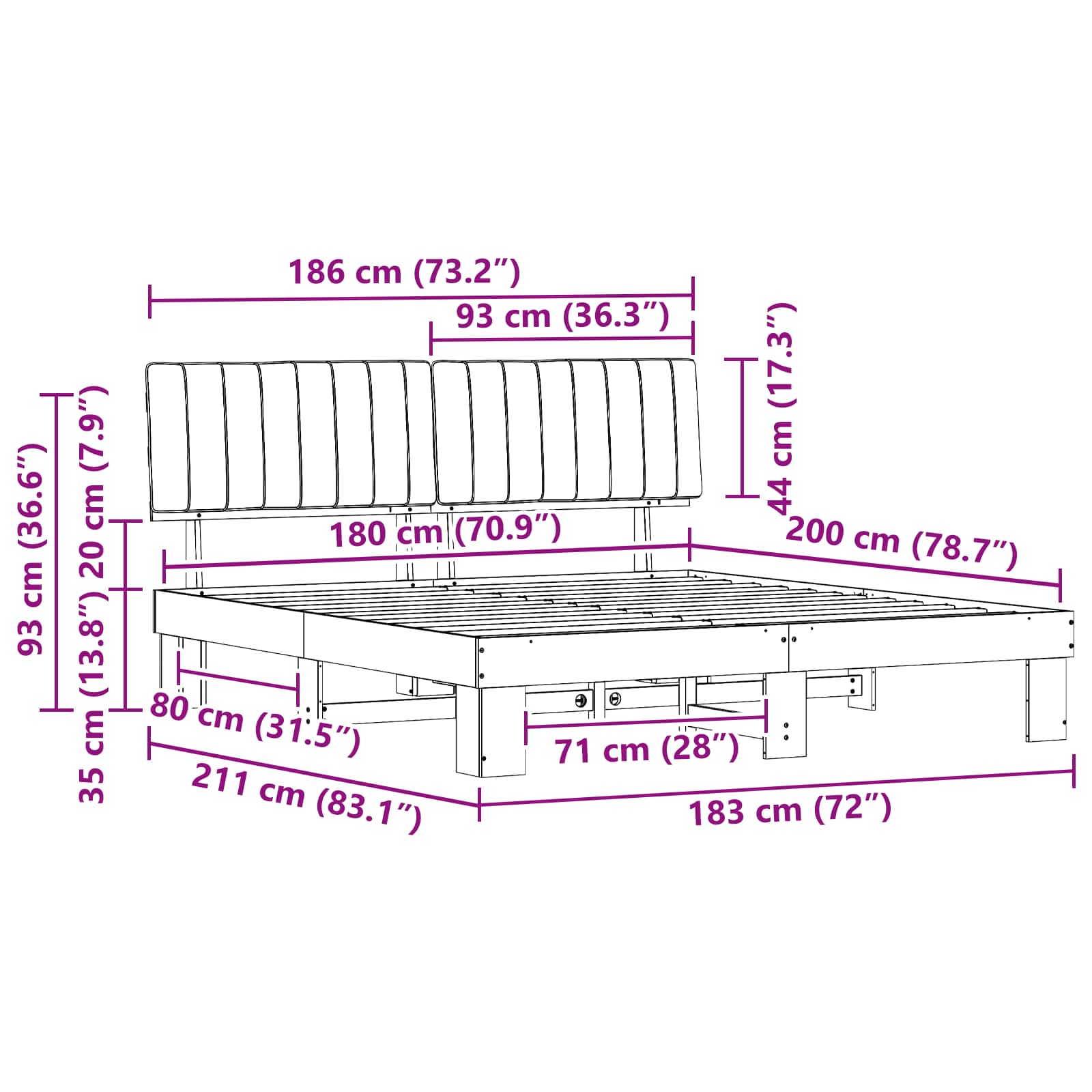Bedframe met Gevoerd Hoofdgedeelte Taupe 180 x 200 cm