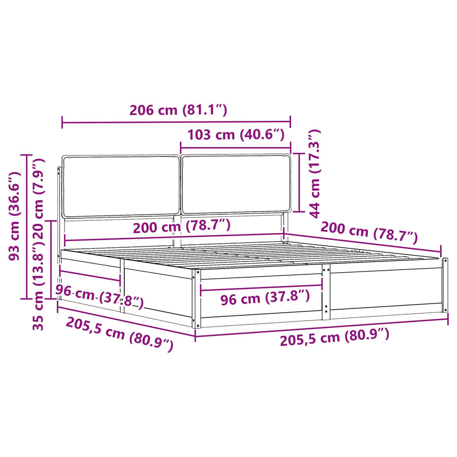 Bedframe met Gevoerd Hoofdgedeelte Donkergrijs 200 x 200 cm