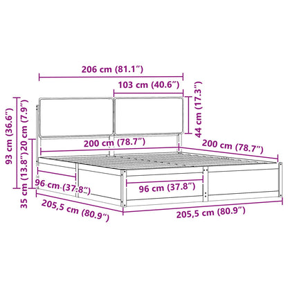 Bedframe met Gevoerd Hoofdgedeelte Zwart 200 x 200 cm