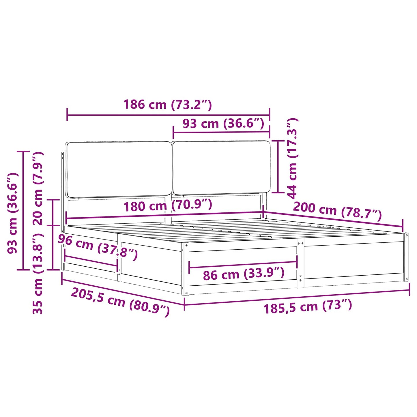 Bedframe met Gevoerd Hoofdgedeelte Donkergrijs 180 x 200 cm