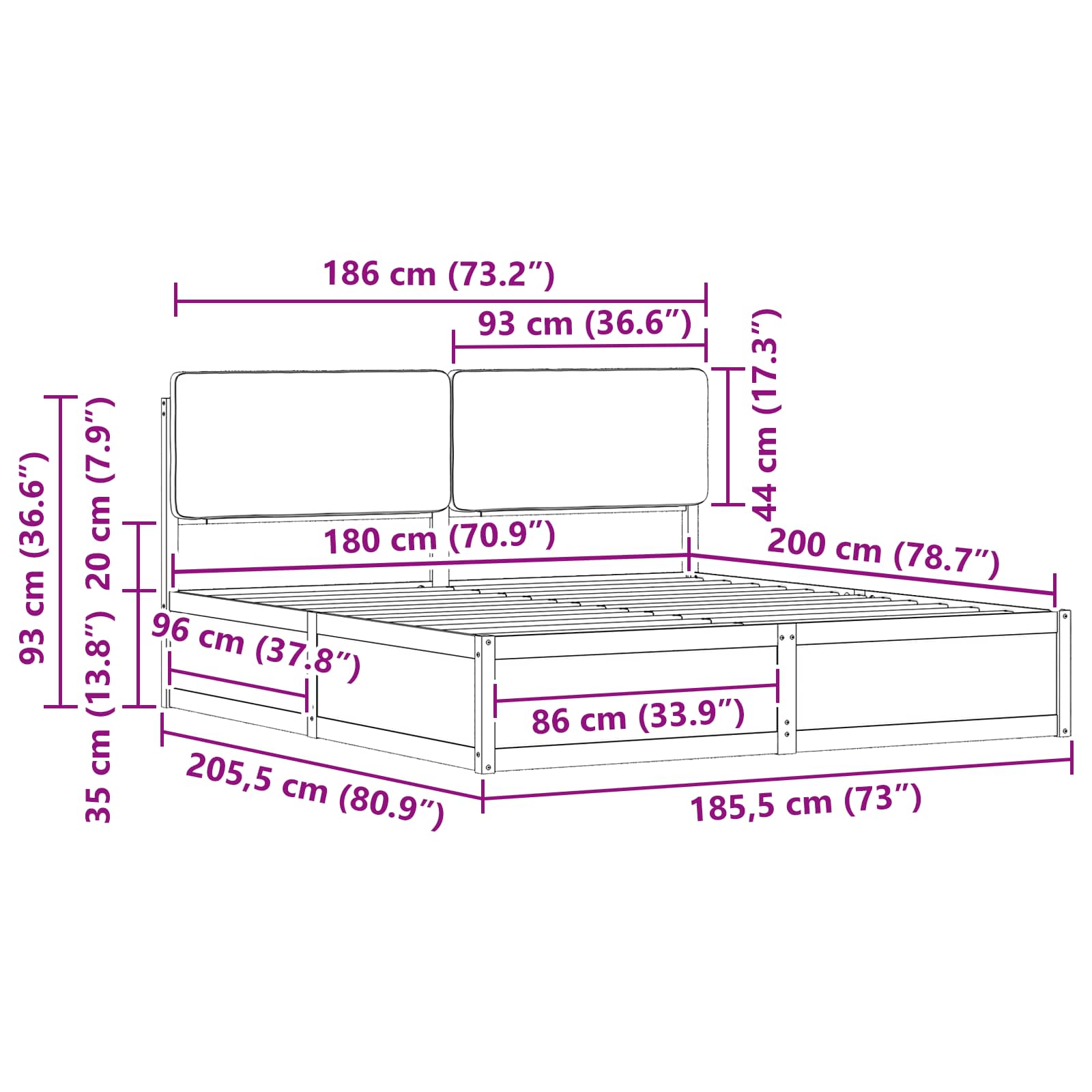 Bedframe met Gevoerd Hoofdgedeelte Donkergrijs 180 x 200 cm