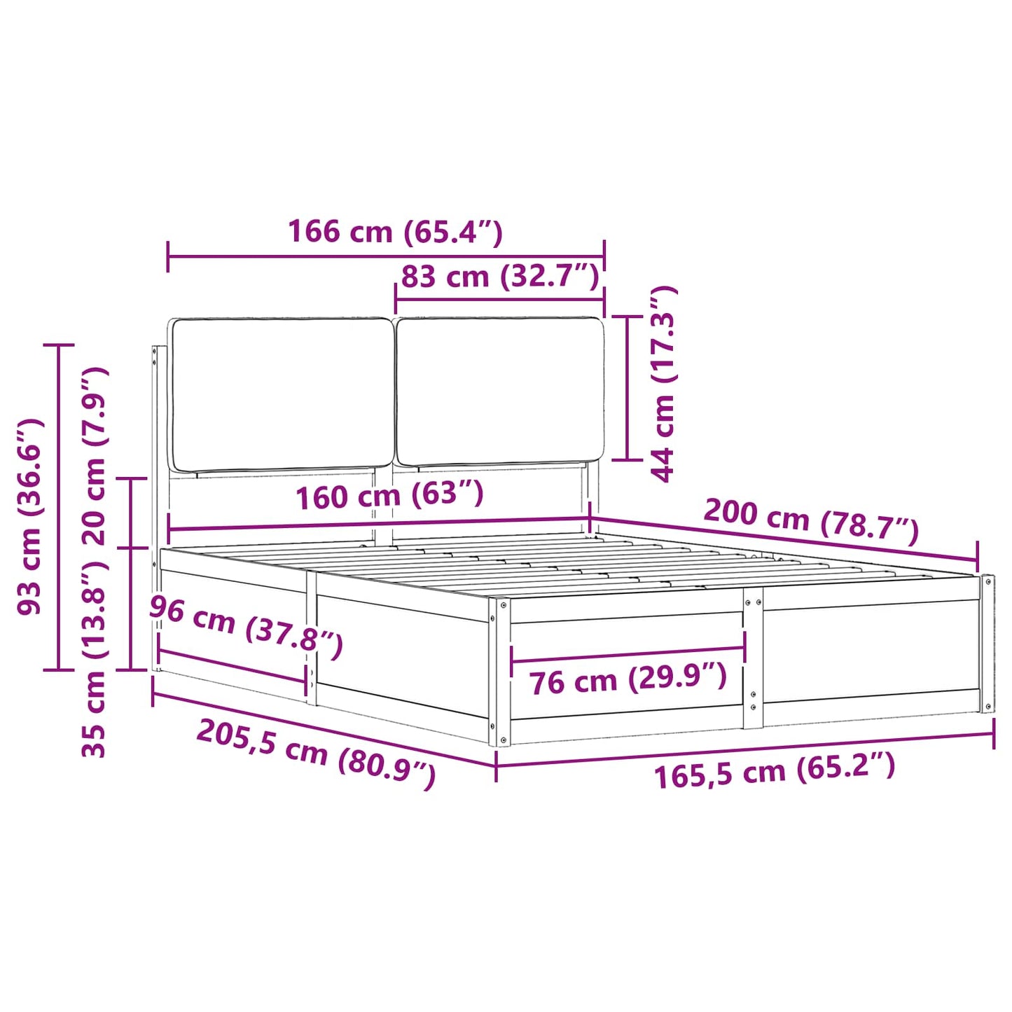Bedframe met Gevoerd Hoofdgedeelte Zwart 160 x 200 cm