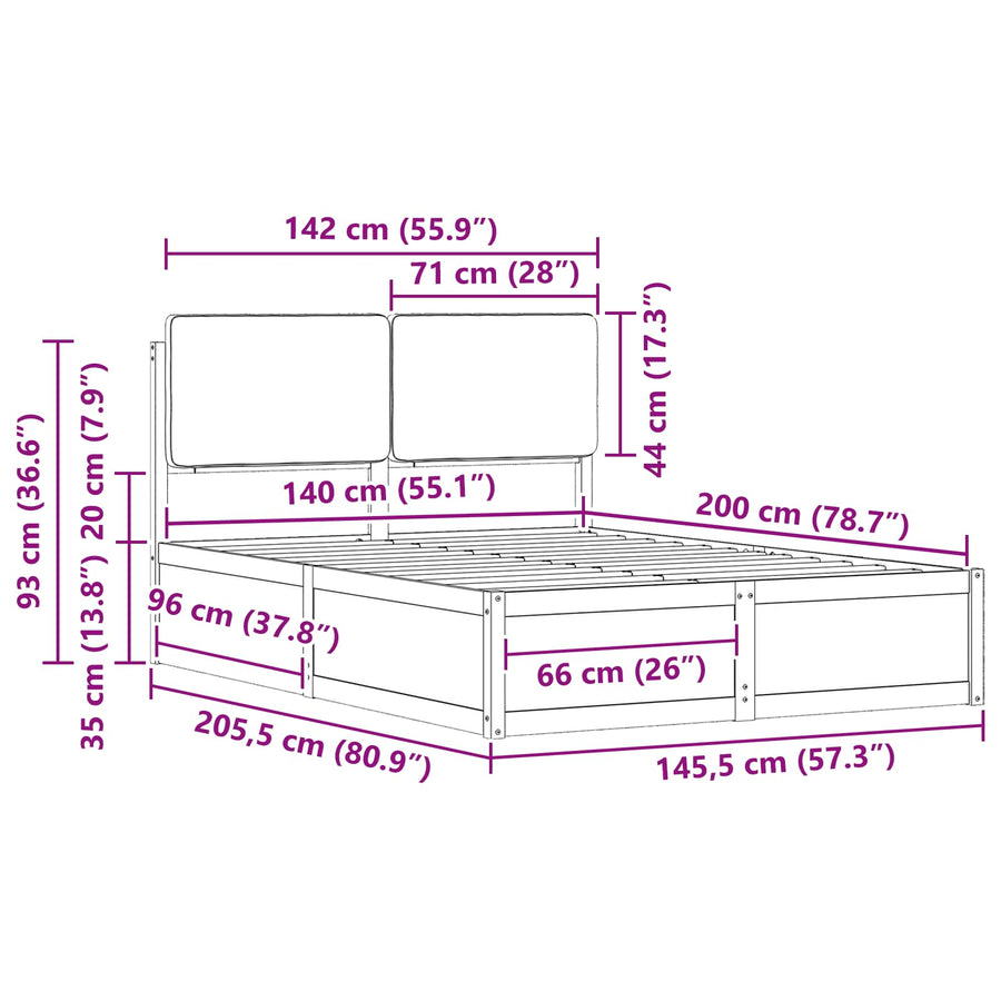 Bedframe met Gevoerd Hoofdgedeelte Donkergrijs 140 x 200 cm