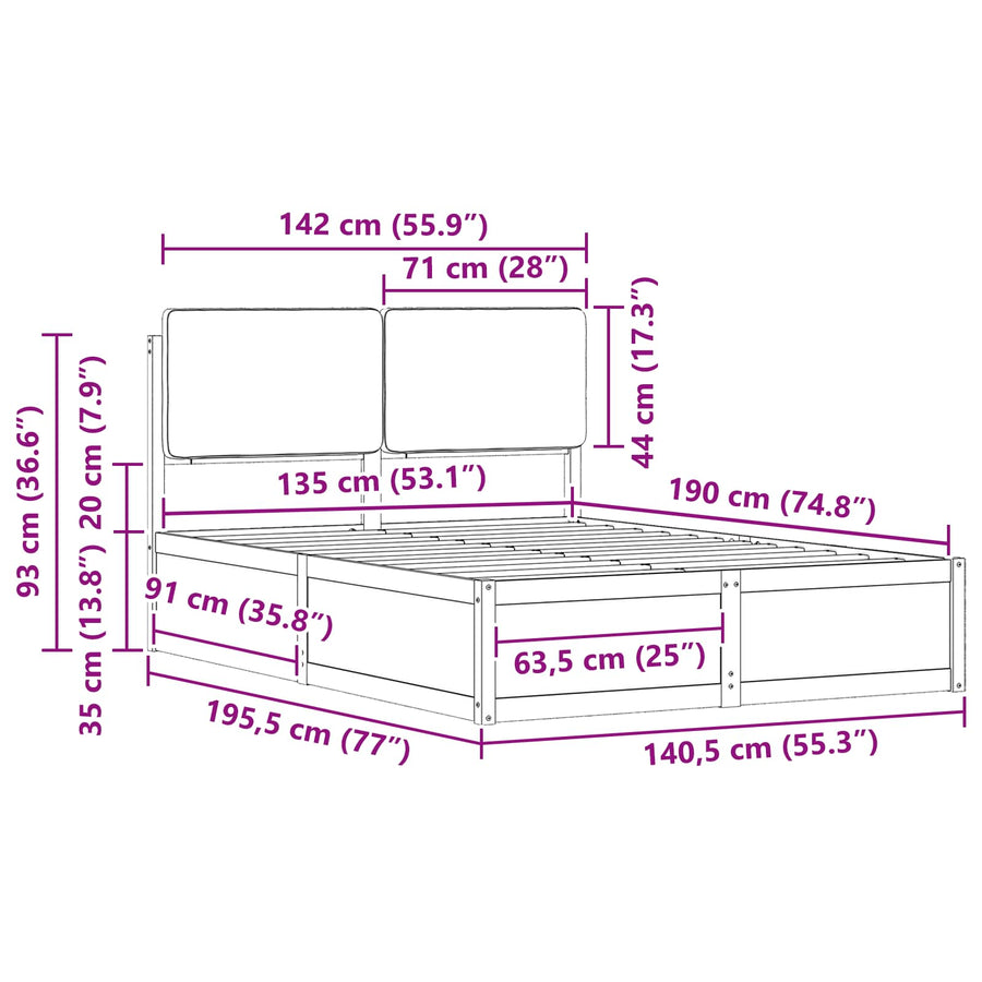 Bedframe met Gevoerd Hoofdgedeelte Zwart 135 x 190 cm