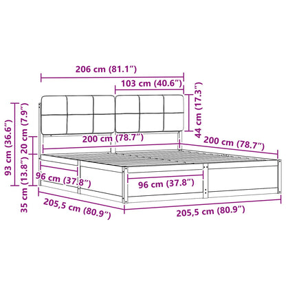 Bedframe met Gevoerd Hoofdgedeelte Donkergrijs 200 x 200 cm