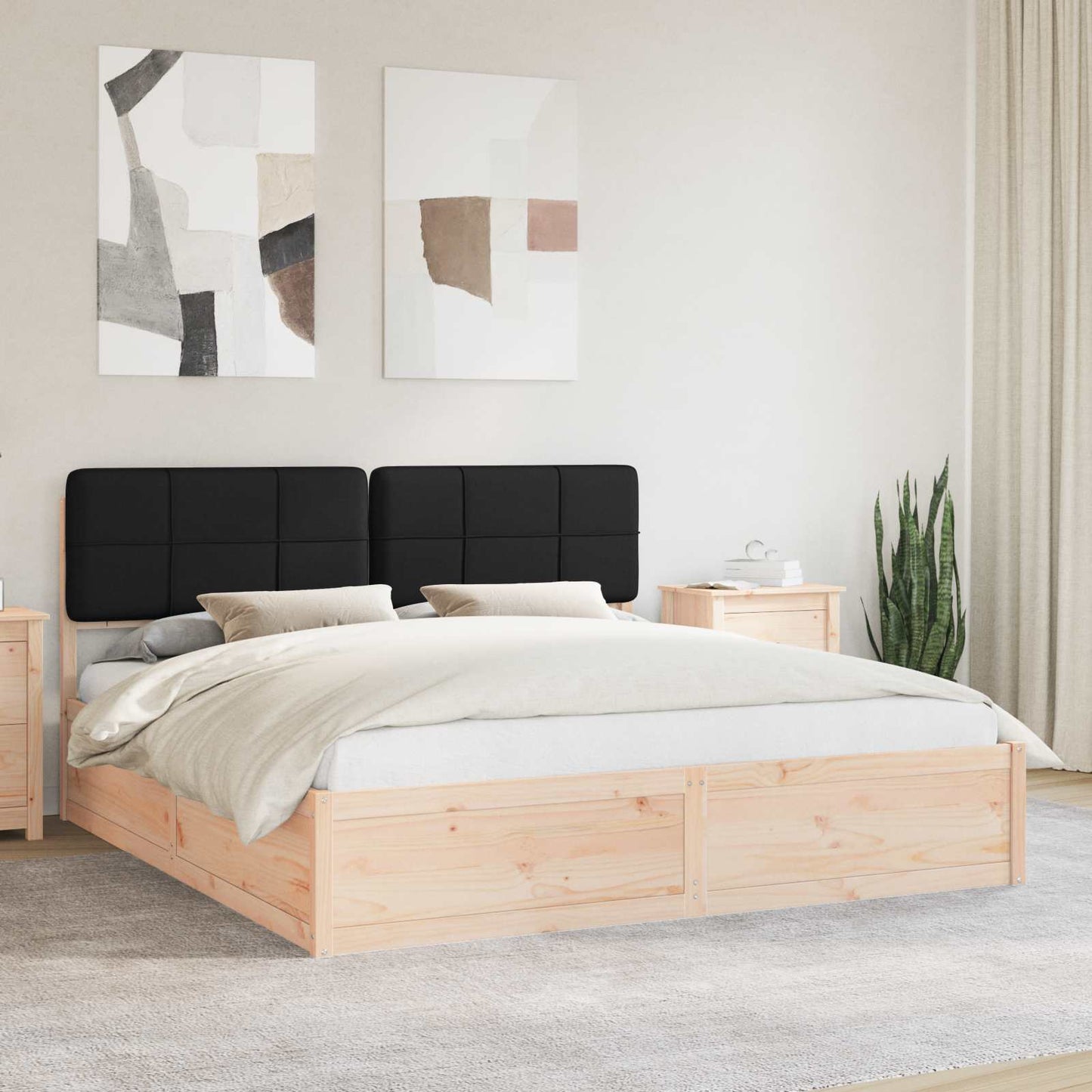 Bedframe met Gevoerd Hoofdgedeelte Zwart 200 x 200 cm