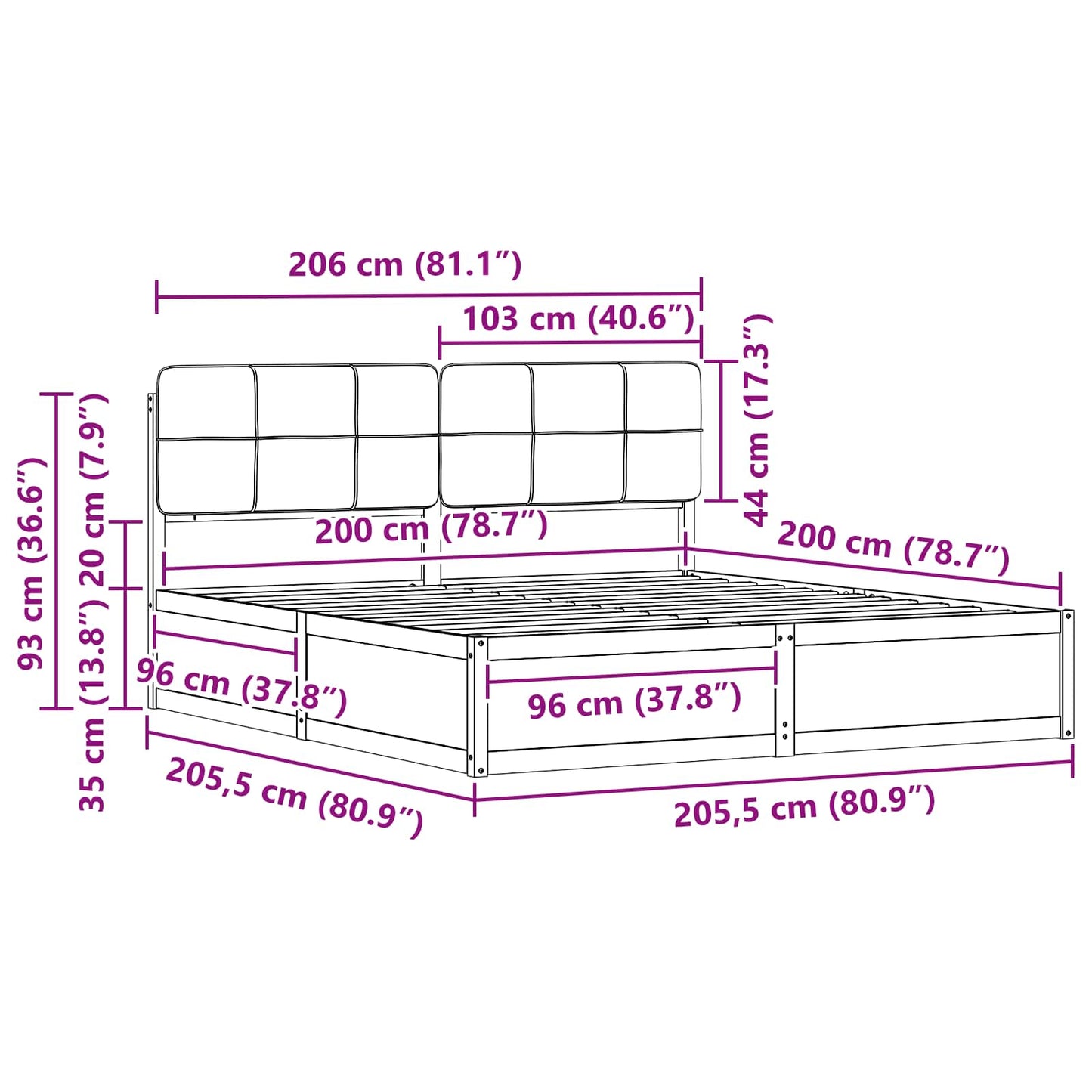 Bedframe met Gevoerd Hoofdgedeelte Taupe 200 x 200 cm