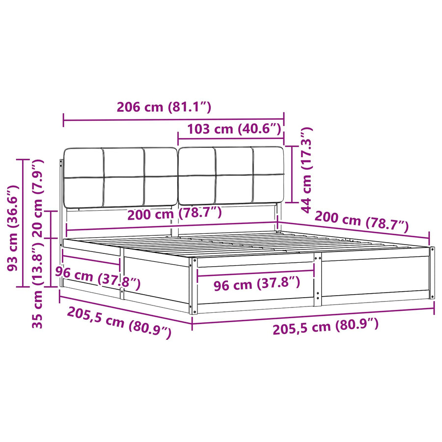 Bedframe met Gevoerd Hoofdgedeelte Taupe 200 x 200 cm