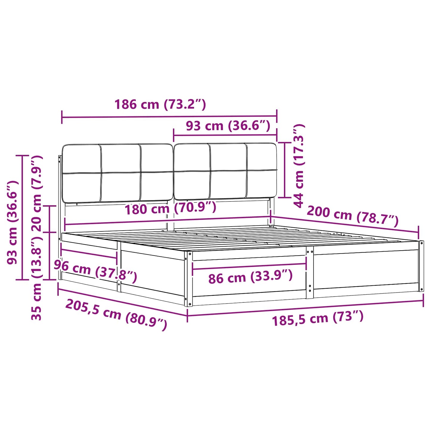 Bedframe met Gevoerd Hoofdgedeelte Taupe 180 x 200 cm