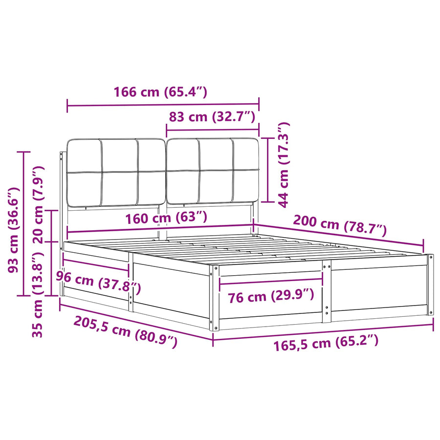 Bedframe met Gevoerd Hoofdgedeelte Zwart 160 x 200 cm