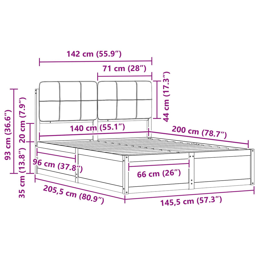 Bedframe met Gevoerd Hoofdgedeelte Donkergrijs 140 x 200 cm
