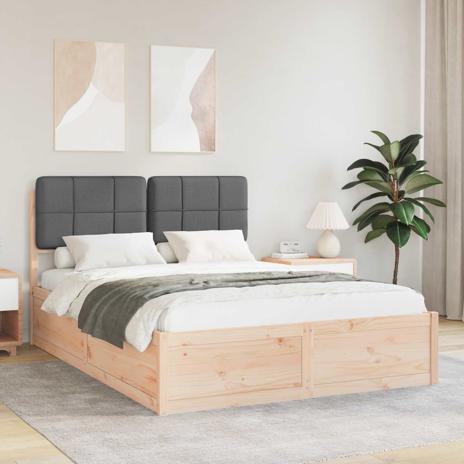 Bedframe met Gevoerd Hoofdgedeelte Donkergrijs 140 x 190 cm