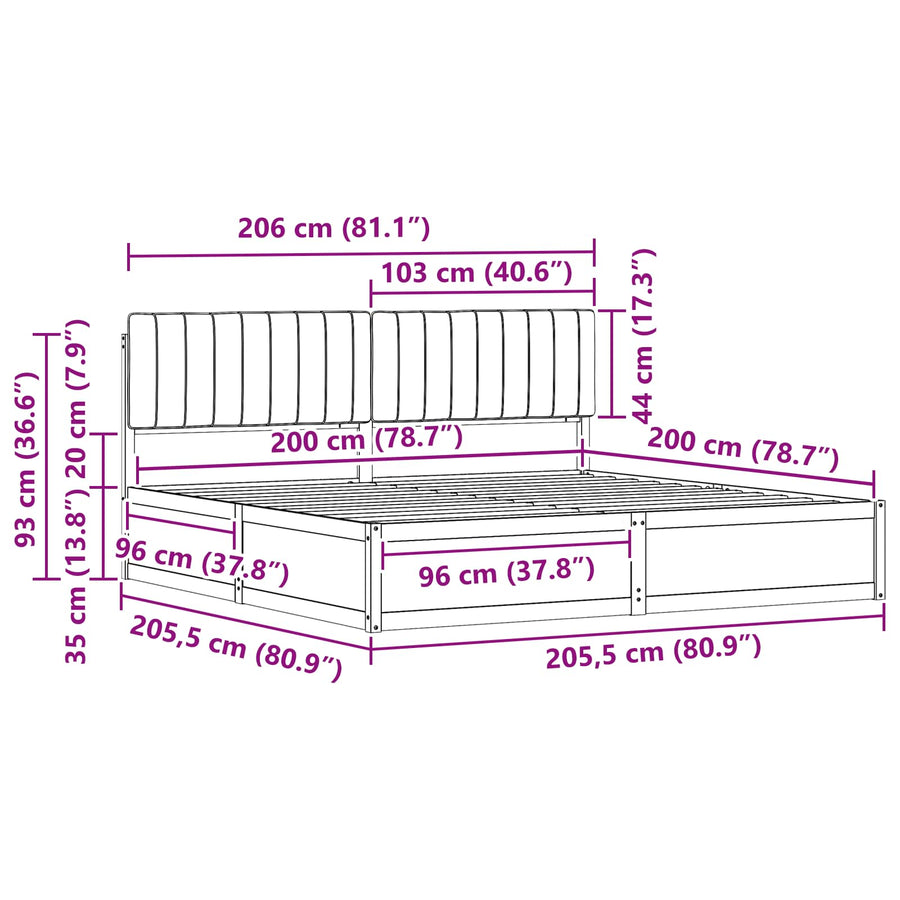 Bedframe met Gevoerd Hoofdgedeelte Lichtgrijs 200 x 200 cm