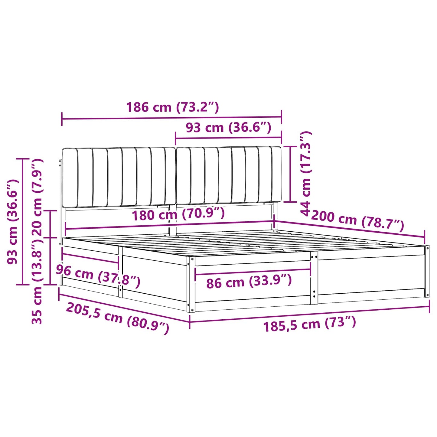 Bedframe met Gevoerd Hoofdgedeelte Donkergrijs 180 x 200 cm