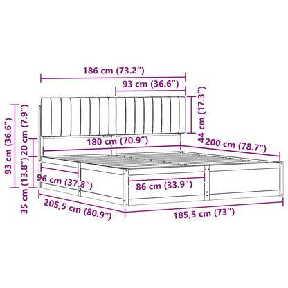 Bedframe met Gevoerd Hoofdgedeelte Donkergrijs 180 x 200 cm