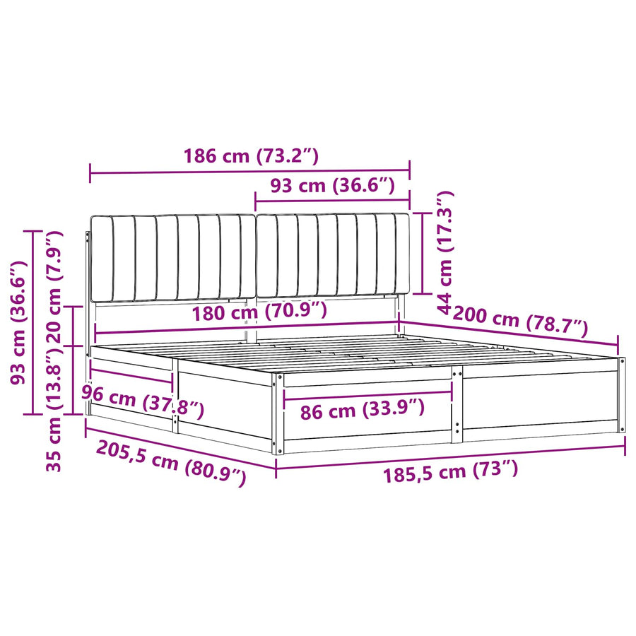 Bedframe met Gevoerd Hoofdgedeelte Donkergrijs 180 x 200 cm