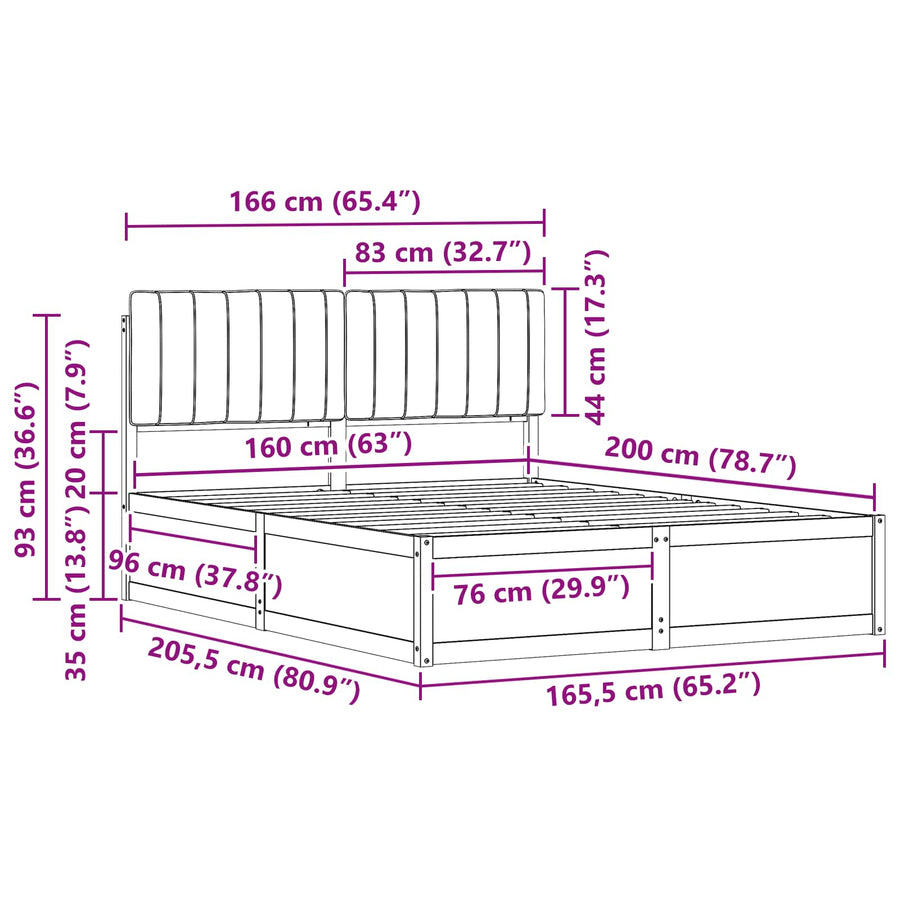 Bedframe met Gevoerd Hoofdgedeelte Zwart 160 x 200 cm