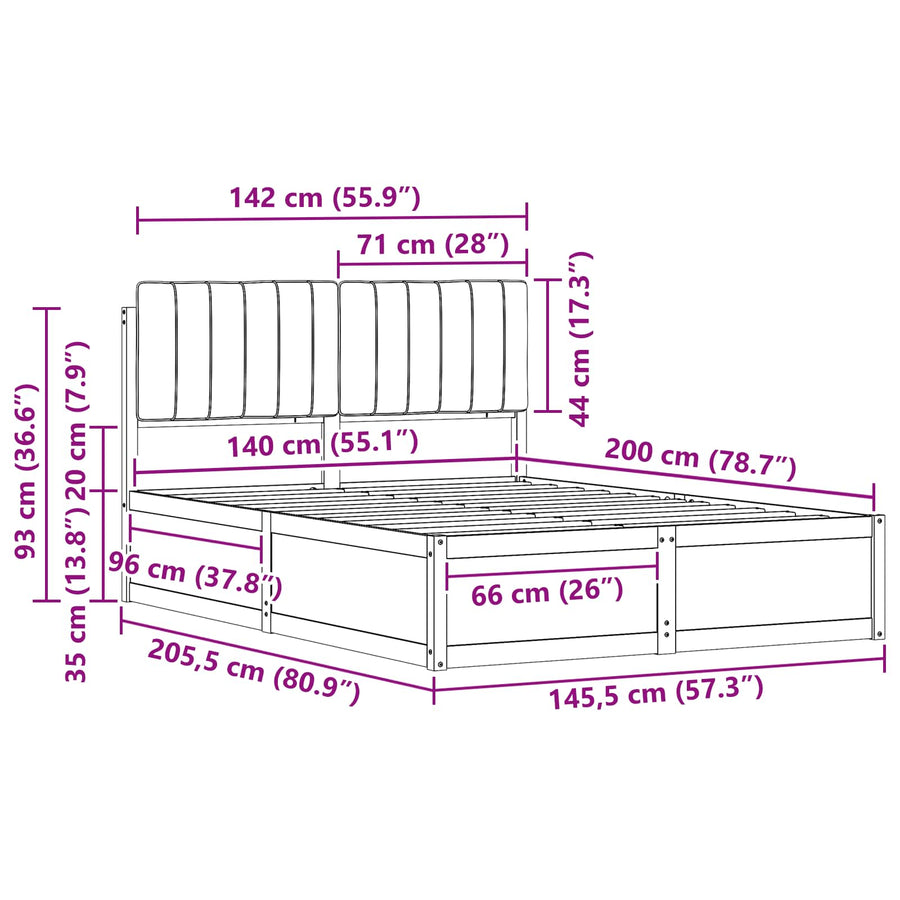 Bedframe met Gevoerd Hoofdgedeelte Donkergrijs 140 x 200 cm