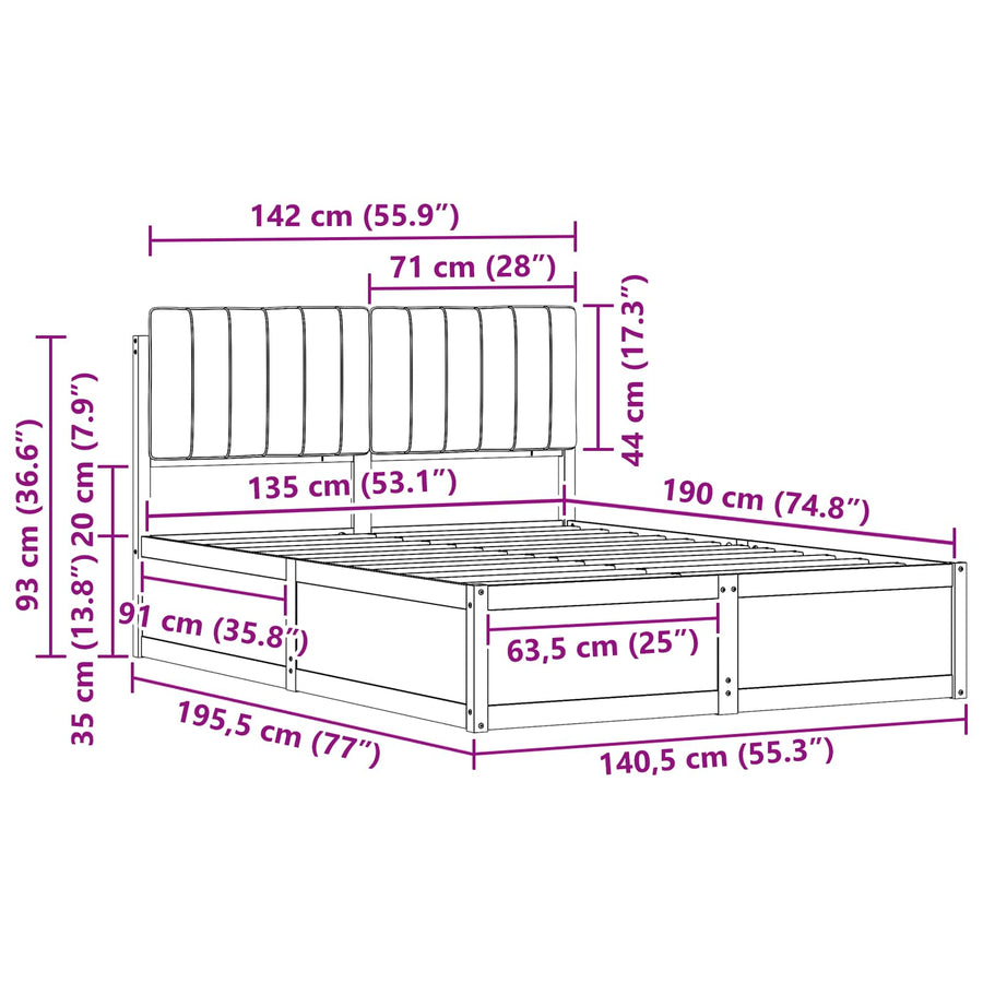 Bedframe met Gevoerd Hoofdgedeelte Donkergrijs 135 x 190 cm