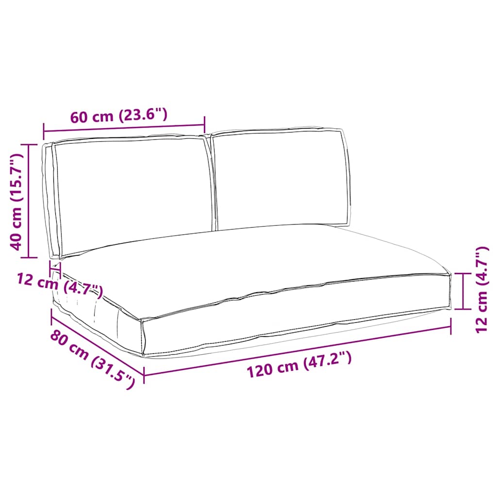 Pallet Kussen Set 3 pcs Grijs 80 x 120 x 12 cm 60 x 40 x 12 cm