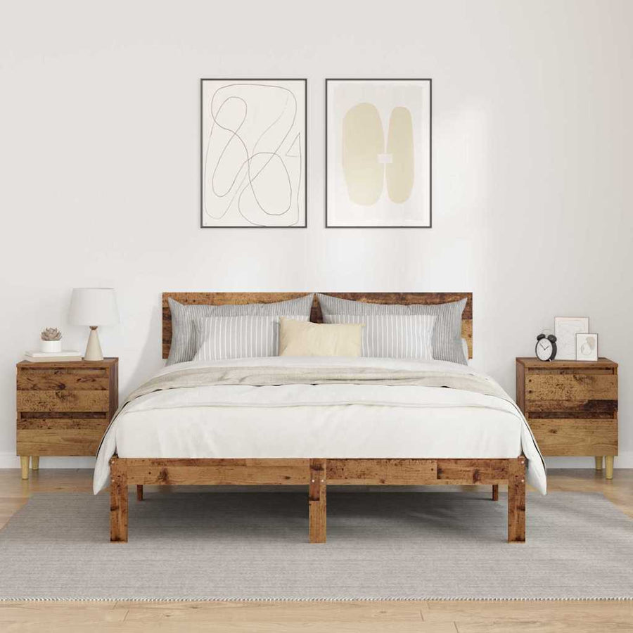 Bedkasten met lade 2 pcs Oud Hout 40 x 35 x 50 cm Bewerkt hout