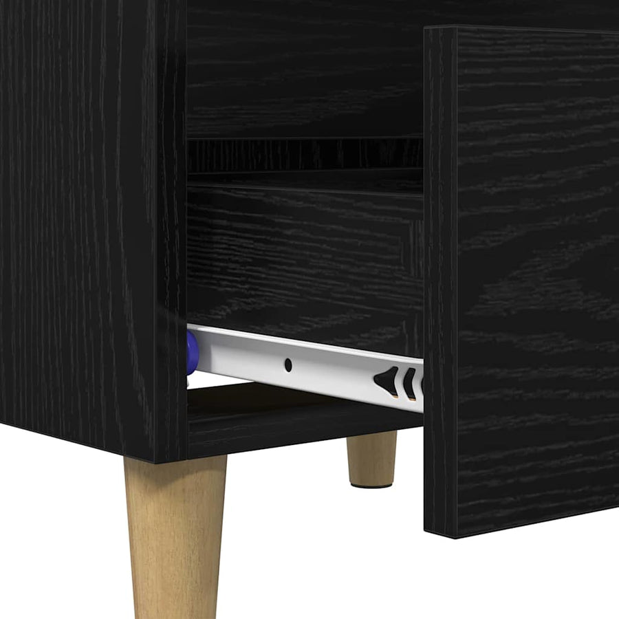 Bedkast met lade Zwart Eiken 40 x 35 x 50 cm Bewerkt hout