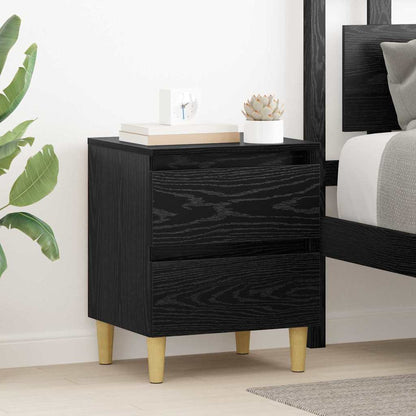 Bedkast met lade Zwart Eiken 40 x 35 x 50 cm Bewerkt hout