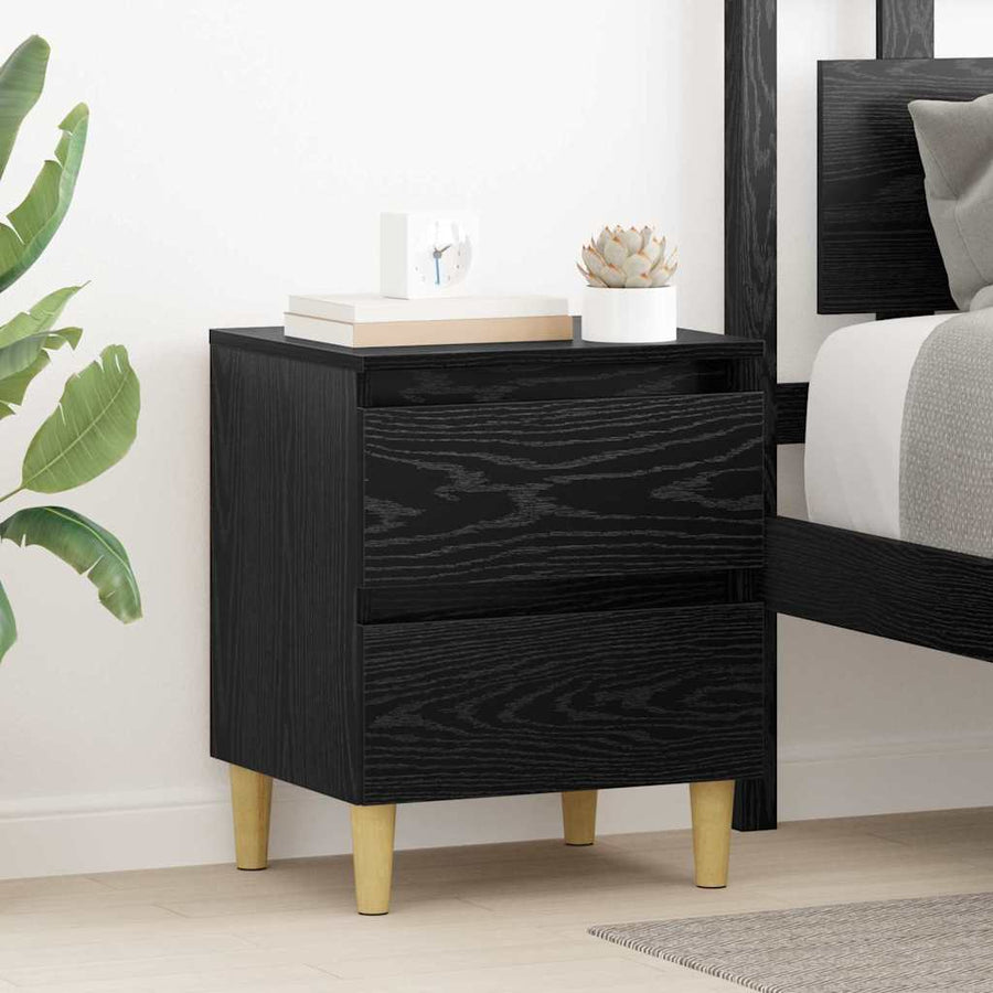 Bedkast met lade Zwart Eiken 40 x 35 x 50 cm Bewerkt hout