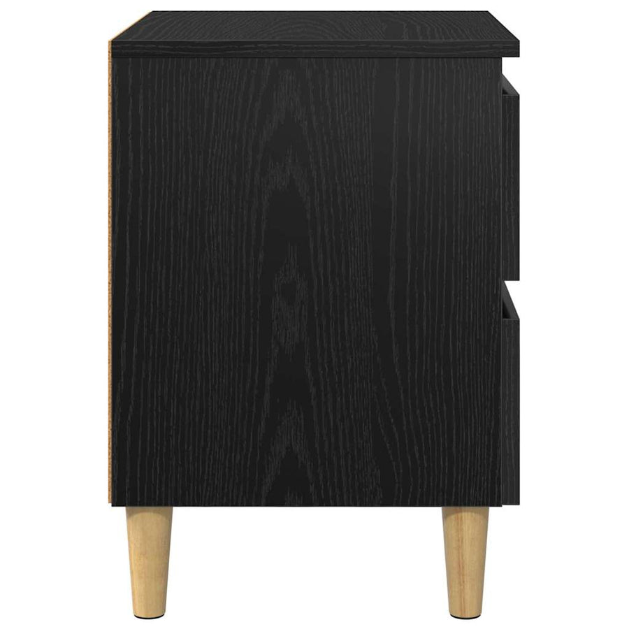 Bedkast met lade Zwart Eiken 40 x 35 x 50 cm Bewerkt hout